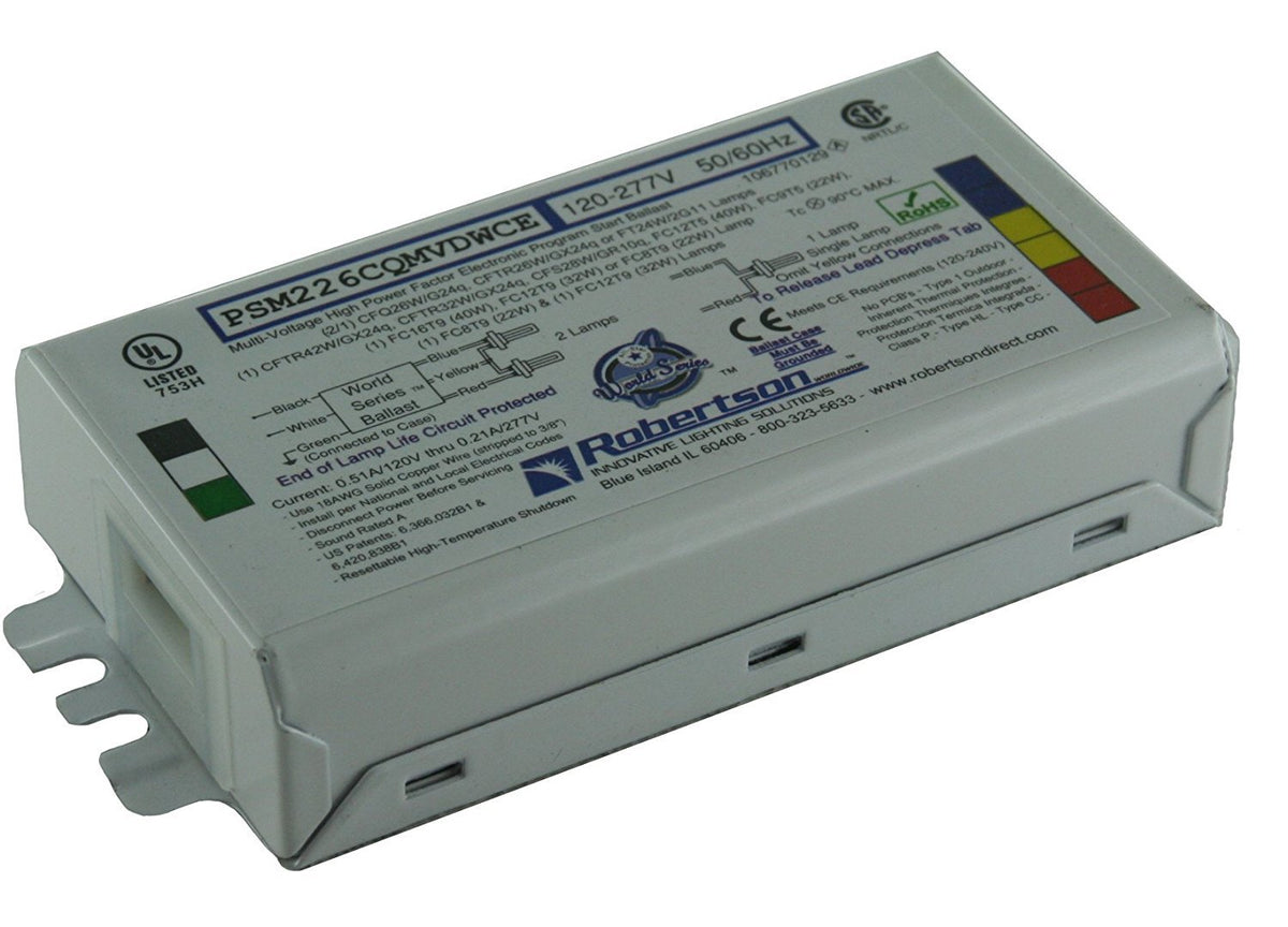 Robertson PSM226CQMVDWCE ballast installed in a commercial fixture for efficient CFL operation