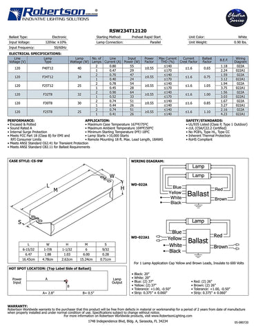 Compact Robertson ballast design with thermal protection for safer operation.