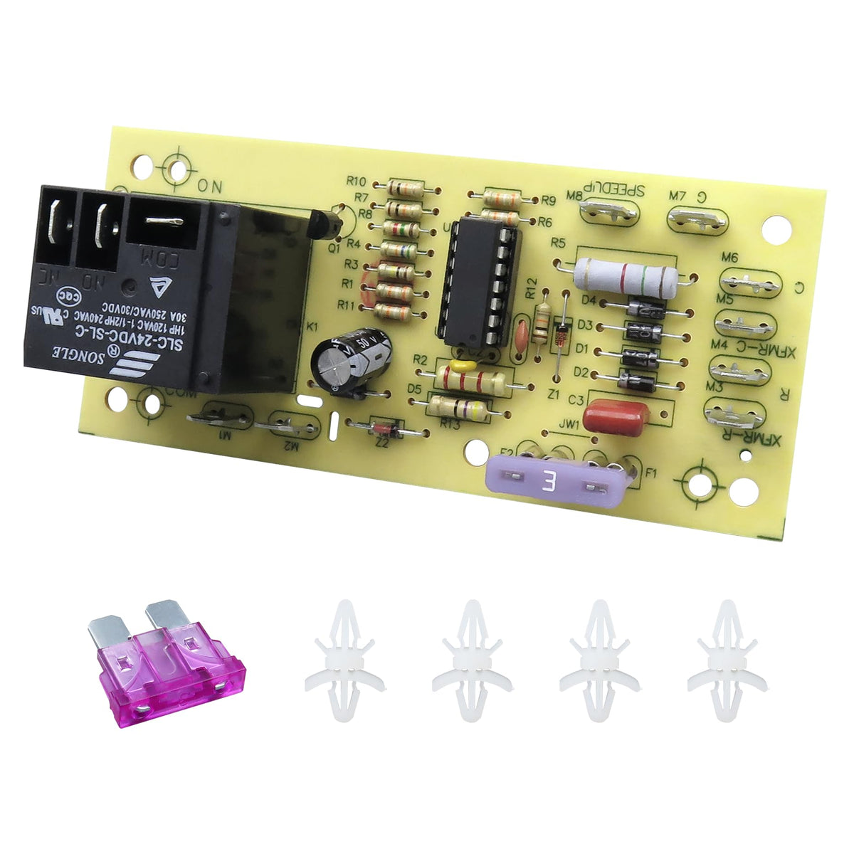 ROBOA PCBFM103S board close-up highlighting time-delay circuitry.