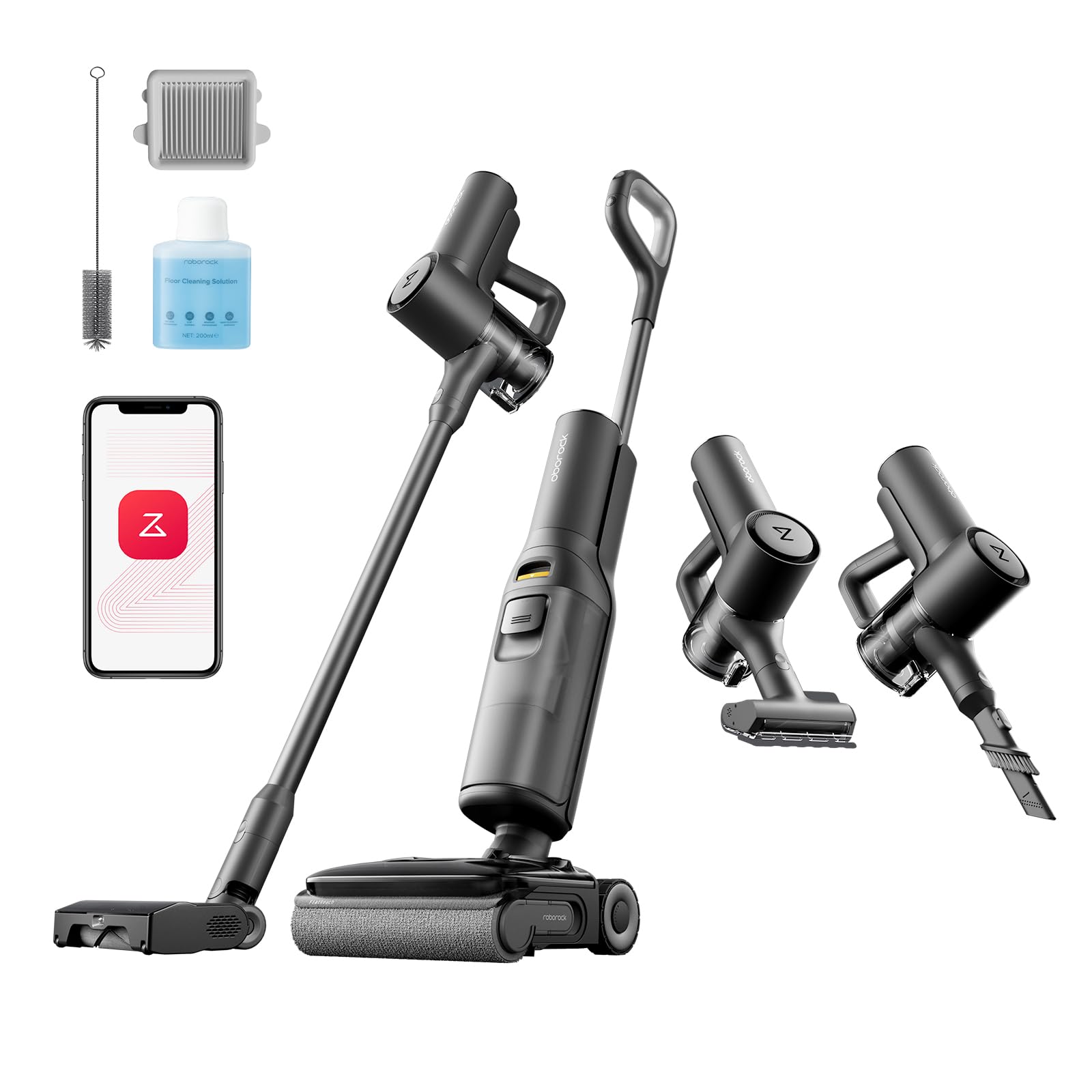 roborock F25 ACE Combo multi-surface brush cleans carpets and floors