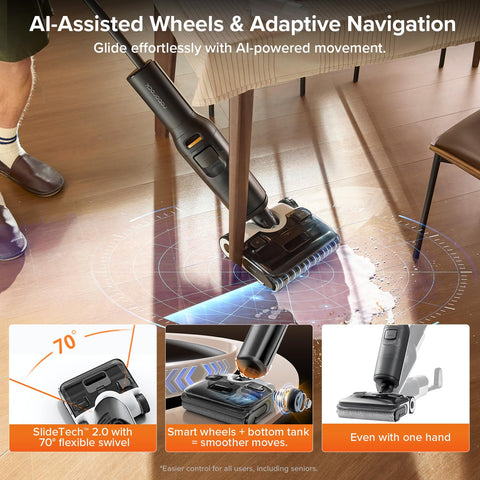 roborock F25 ALT Edge-cleaning brushes reach corners effectively.