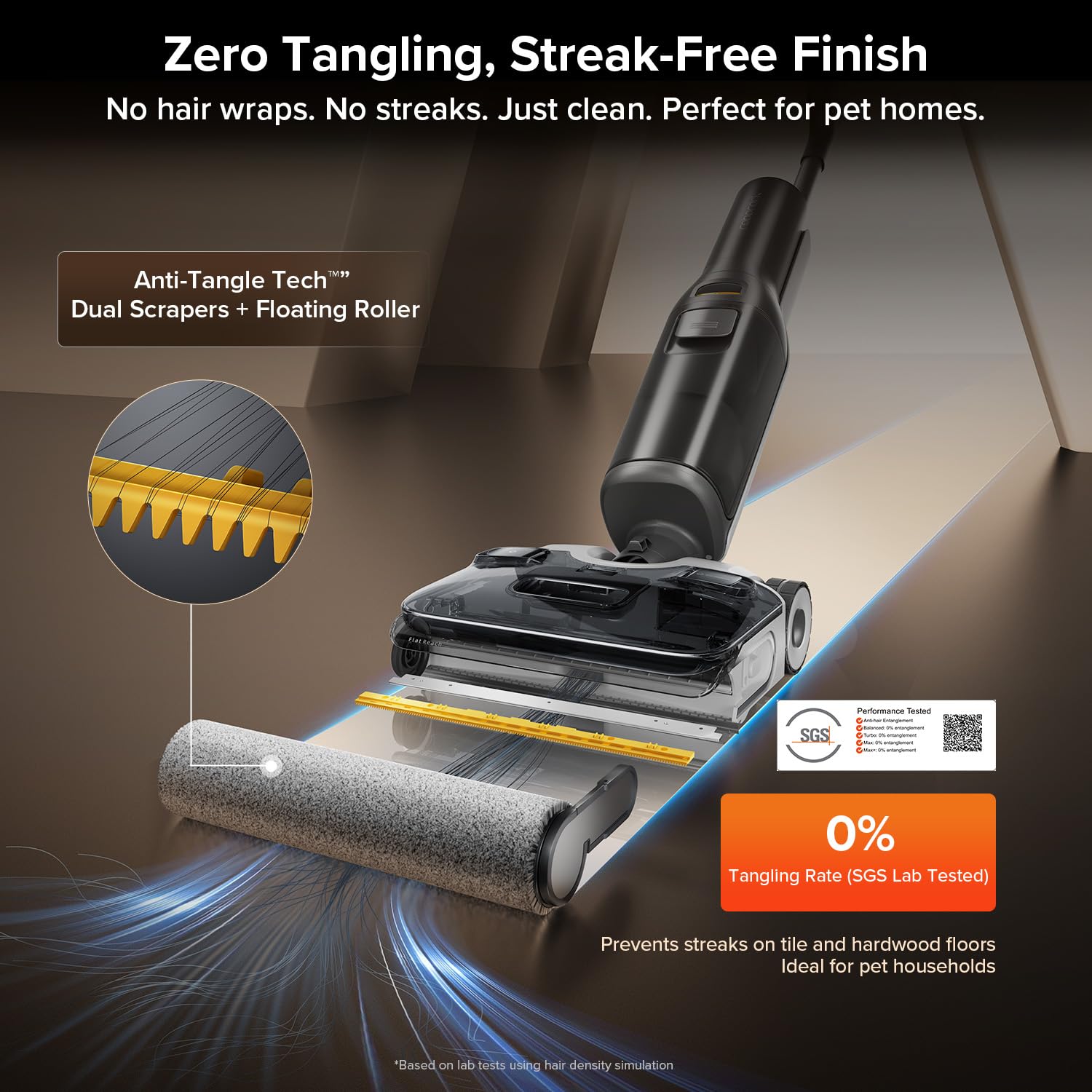 roborock F25 ALT Flat-Lie design cleans under furniture easily.