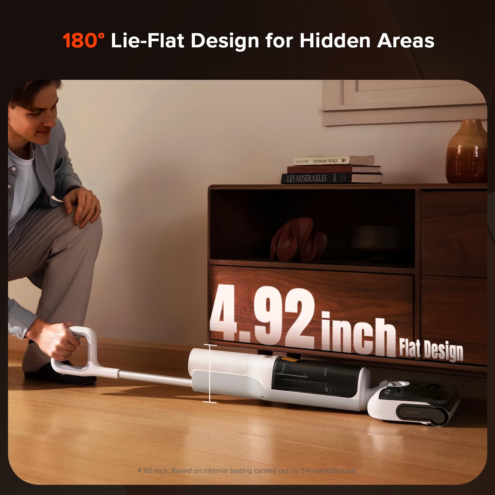 roborock F25 GT Set slim flat design reaching under furniture for thorough cleaning