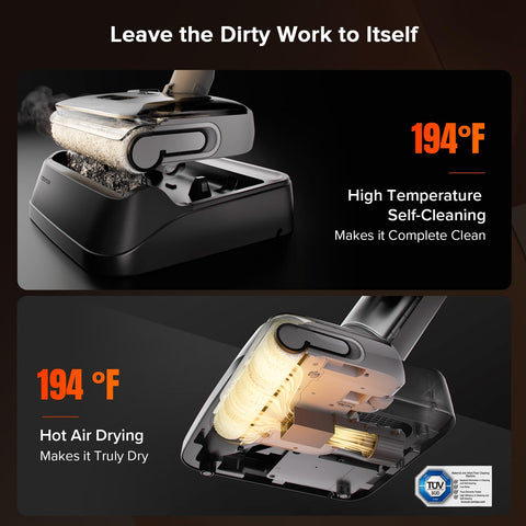 roborock F25 GT Set 194°F self-cleaning feature melts grime after heavy messes