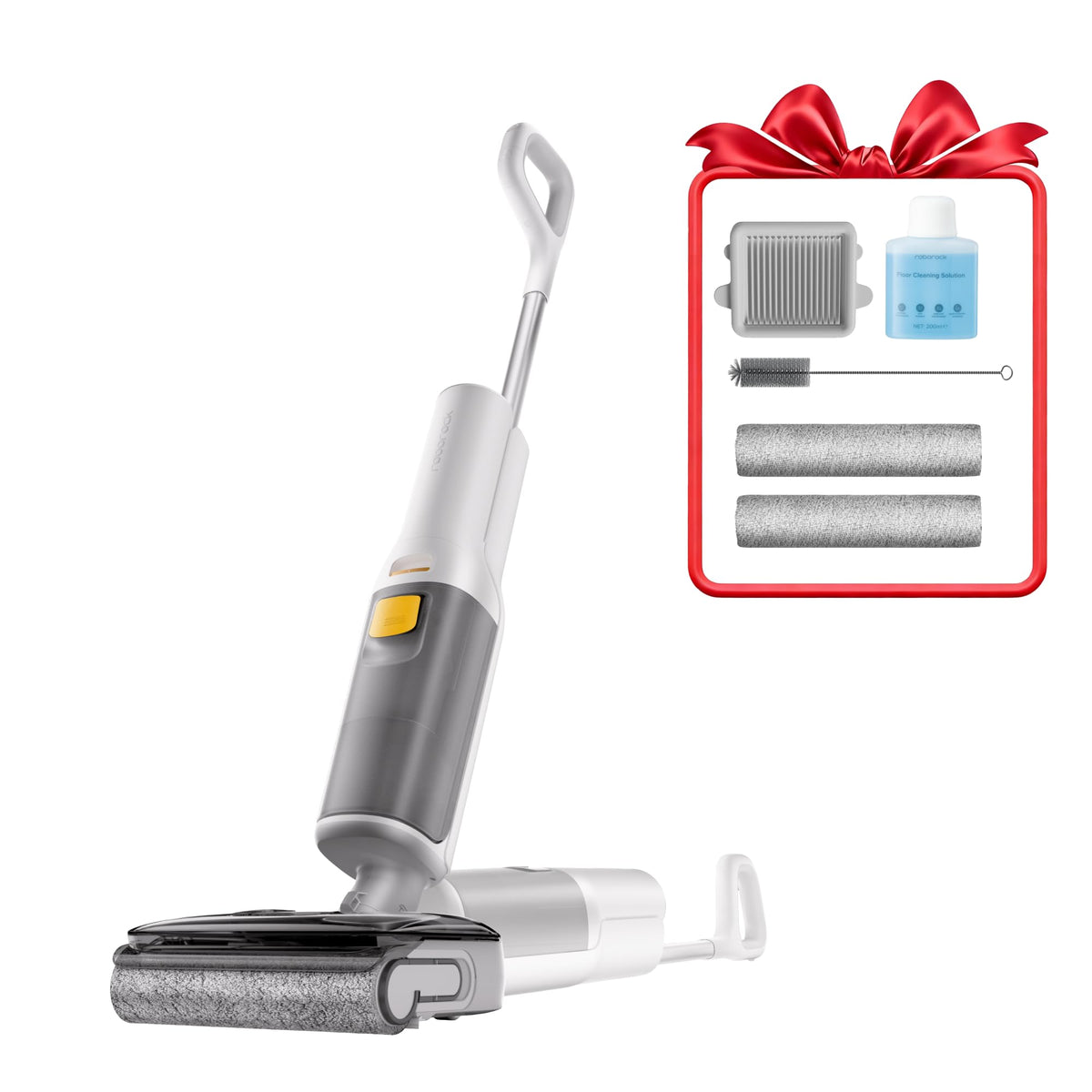 roborock F25 GT Set packaging showing bundle inclusions for easy setup and ongoing cleaning