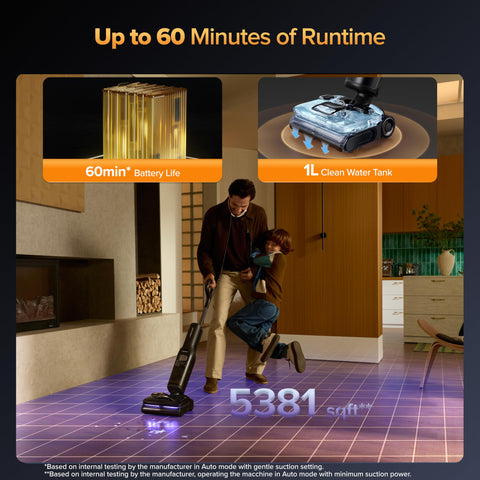 roborock F25 Ultra cleaning action on hardwood and tile floors