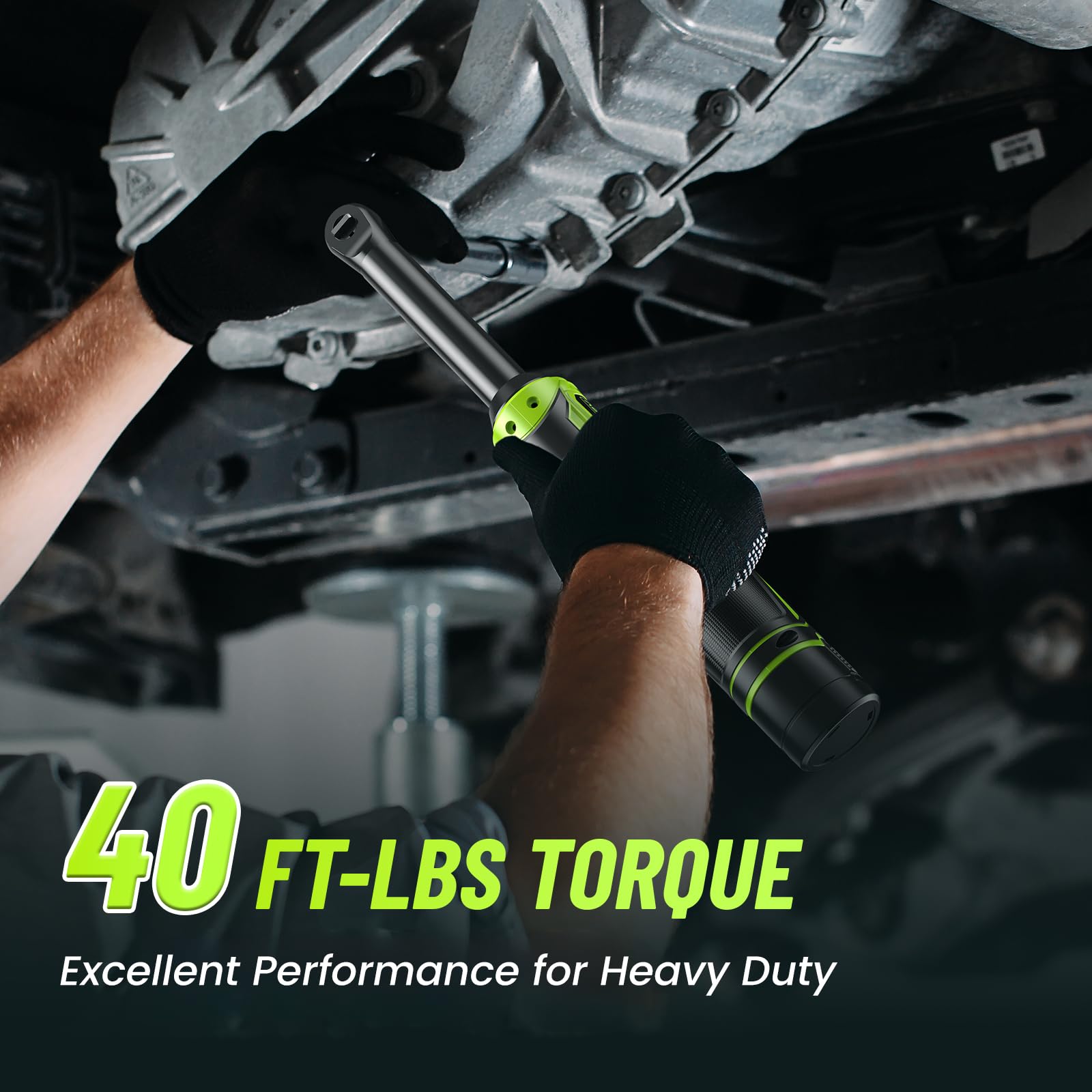 Robustrue extended neck ratchet in use aids access in cramped engine bay.