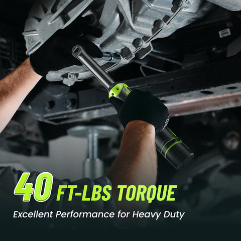 Robustrue extended neck ratchet in use aids access in cramped engine bay.