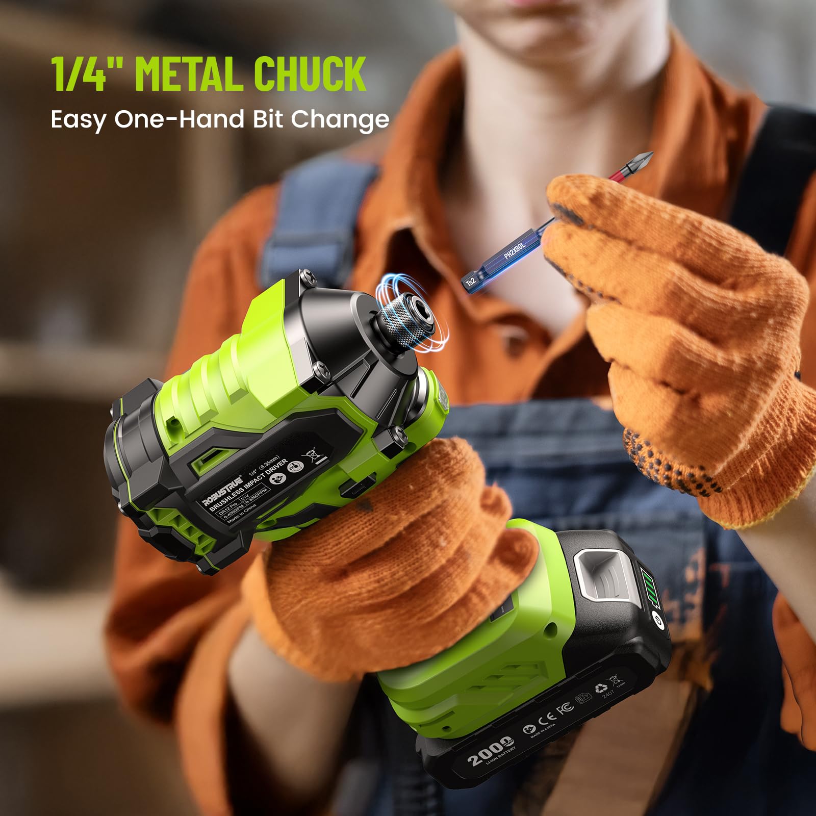 Robustrue impact driver includes 20 screwdriver bits for versatility
