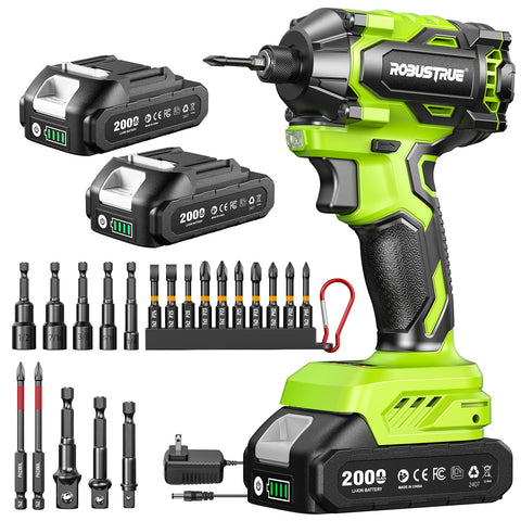 Robustrue Impact Driver with 21V battery powering fastening tasks in DIY projects