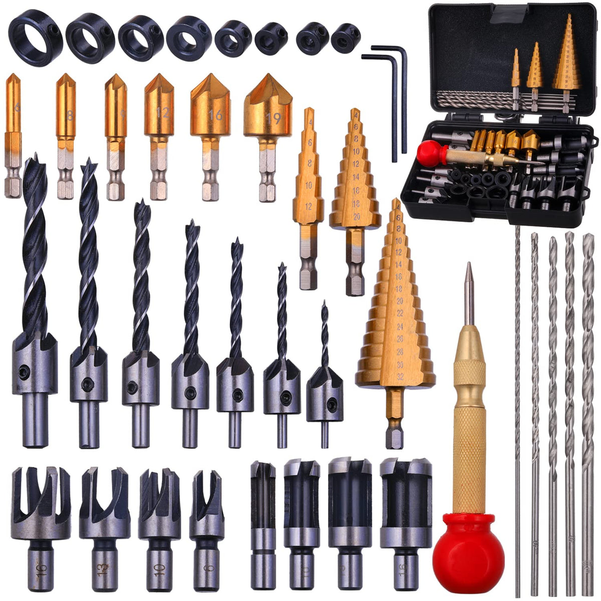 Rocaris 39-pack woodworking chamfer tools kit for precise countersinking.