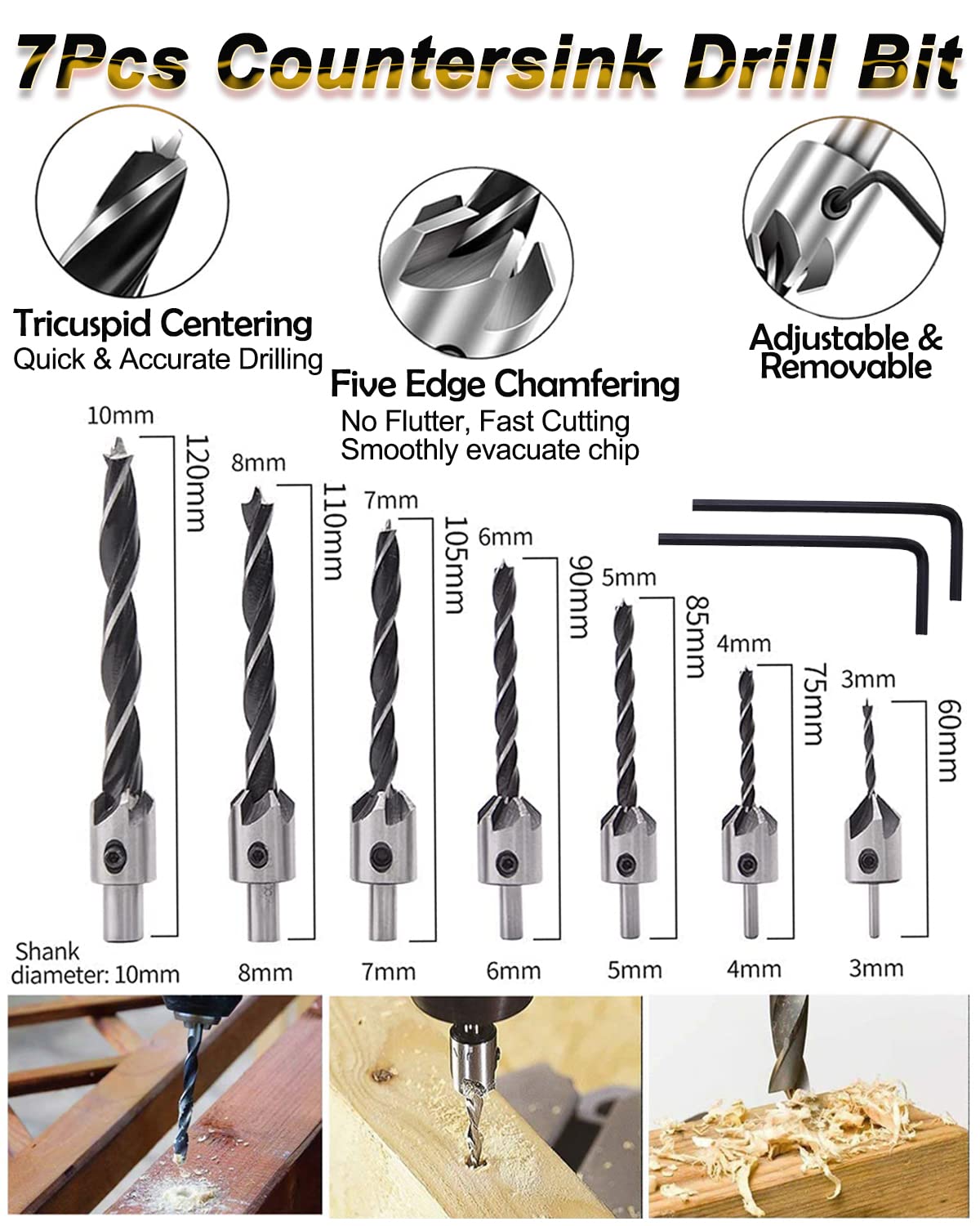 Rocaris countersink bits in use for clean chamfers and dust control.