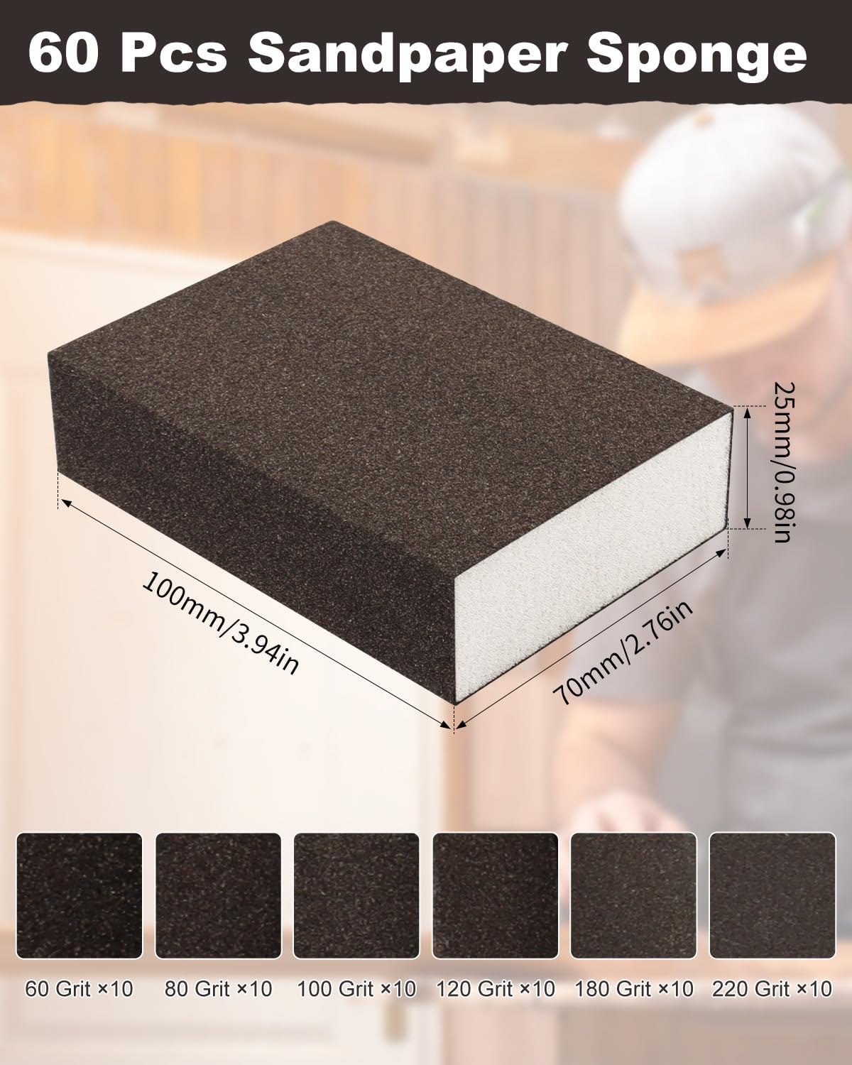 Rocaris drywall sanding block close-up showing precise shaping on drywall surfaces.
