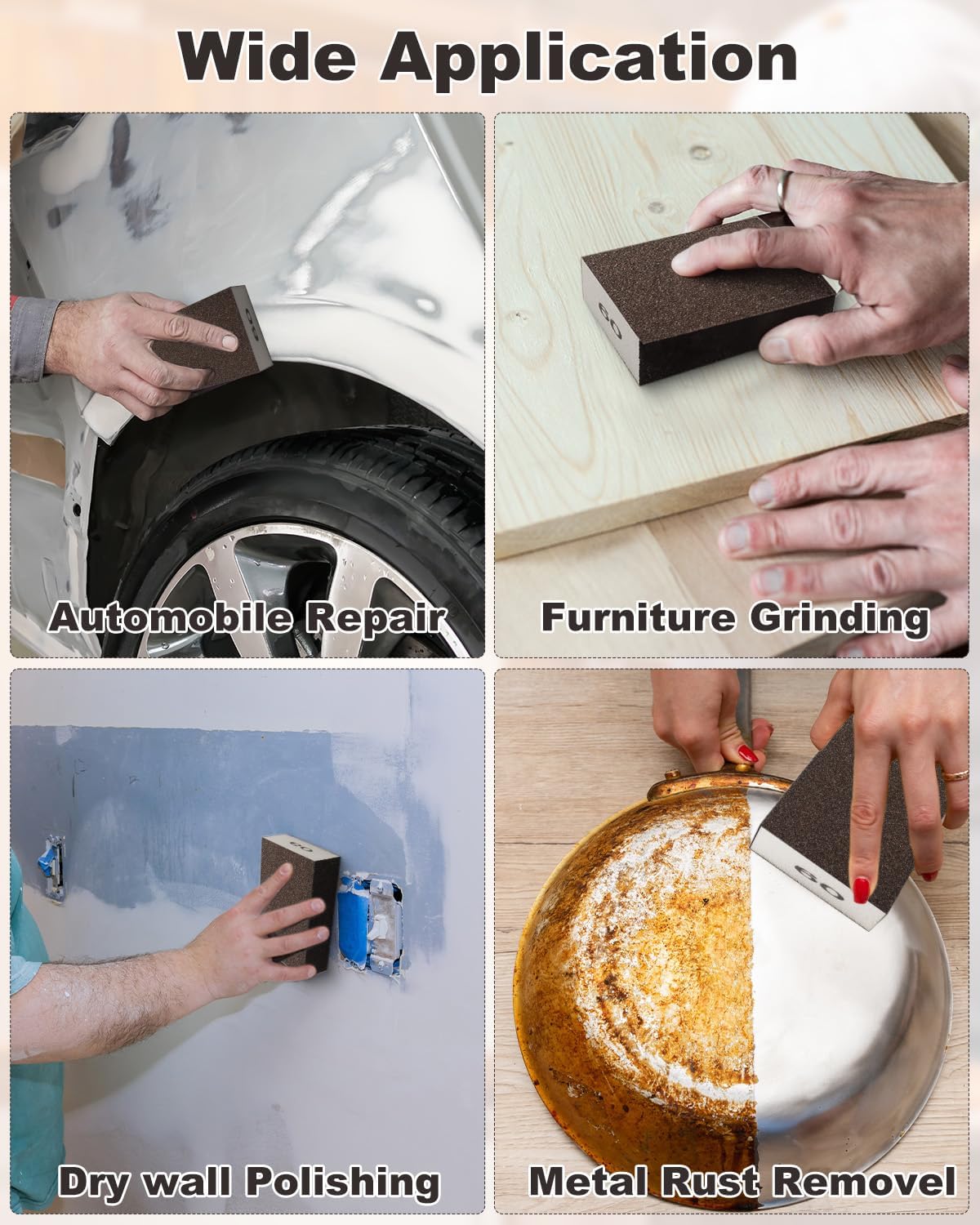 Rocaris sanding blocks ideal for flat, edge, and contoured surfaces.