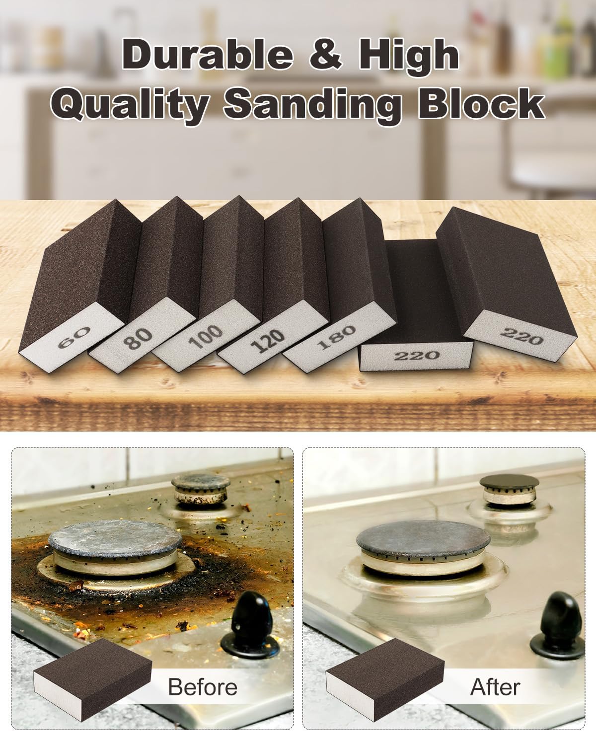 Rocaris blocks with 60-220 grit offer flexible detail from coarse to fine.