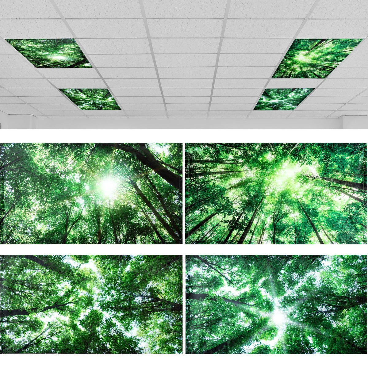 ROCEEI forest-pattern light cover for 2x4ft ceiling lights reduces glare.