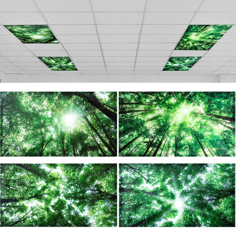 ROCEEI forest-pattern light cover for 2x4ft ceiling lights reduces glare.