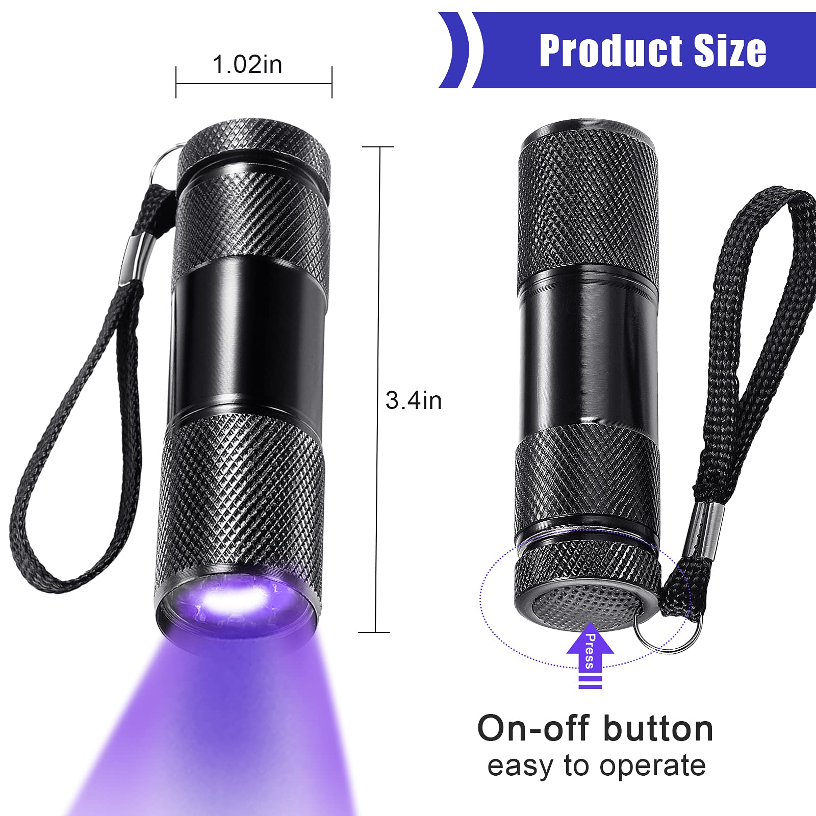 ROCEEI portable UV flashlight fits in your pocket for on the go use.