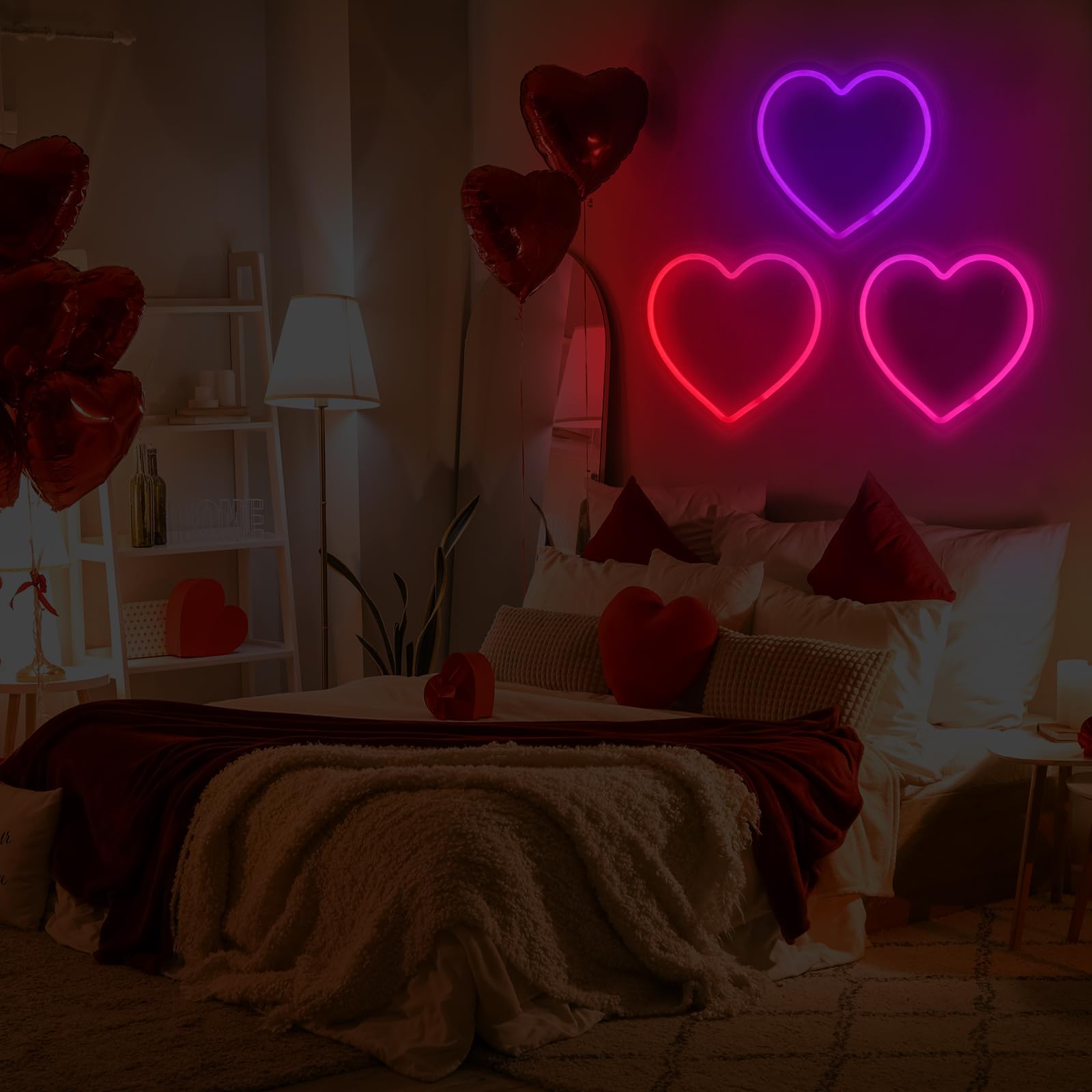 ROCEEI romantic bedroom neon heart sign enhances mood with gentle illumination