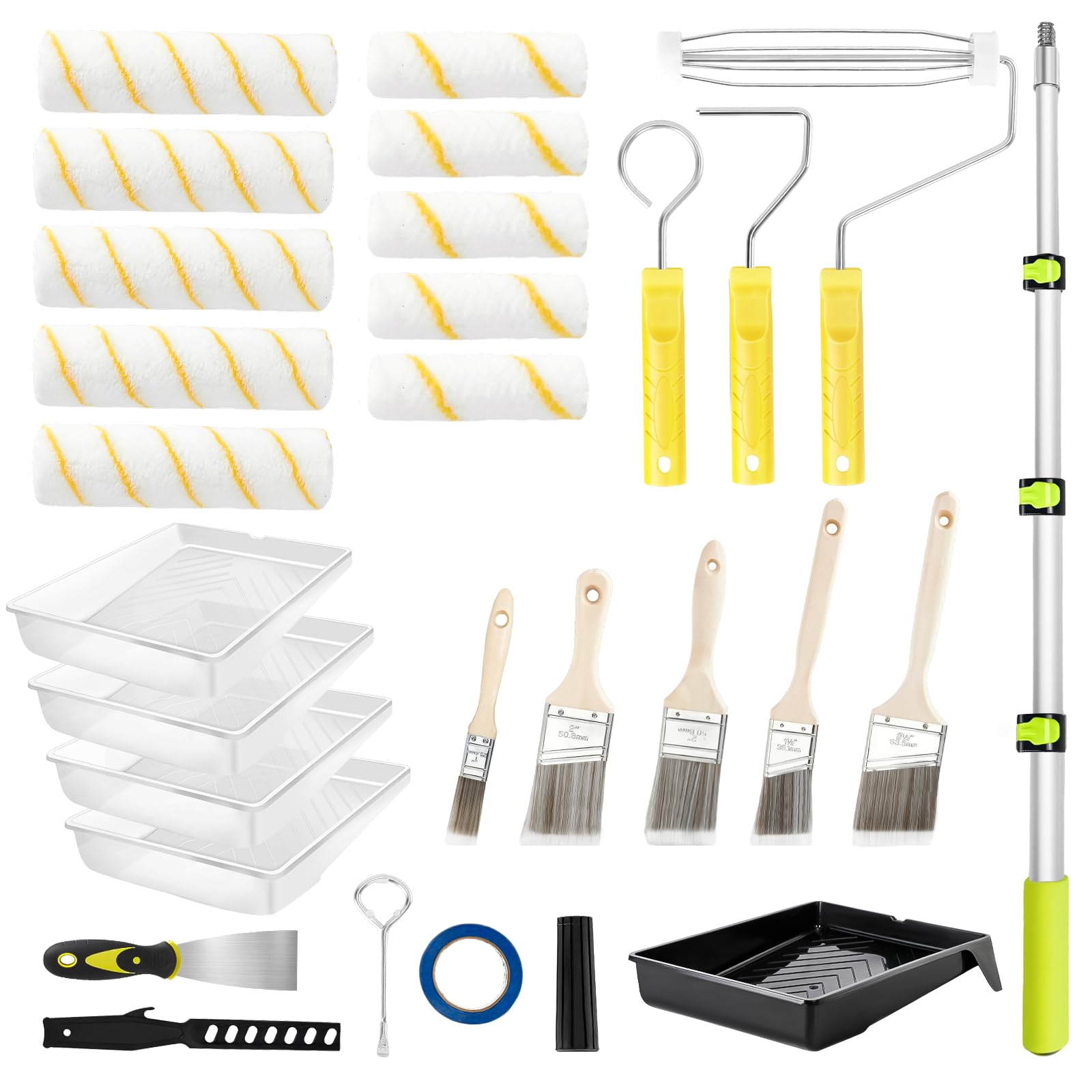 Rocfinity 29 PCS Paint Roller Kit extension pole enabling reach to high ceilings with steady control