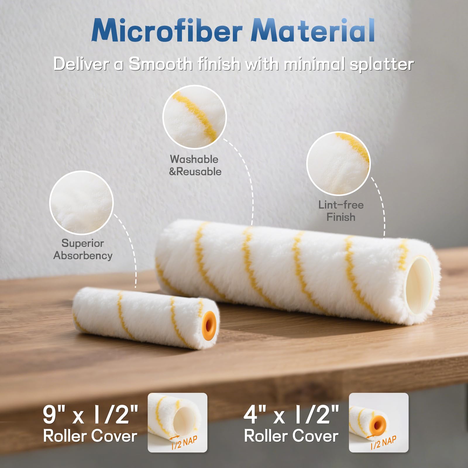 Rocfinity 9in microfiber roller delivers smooth coverage on large wall areas