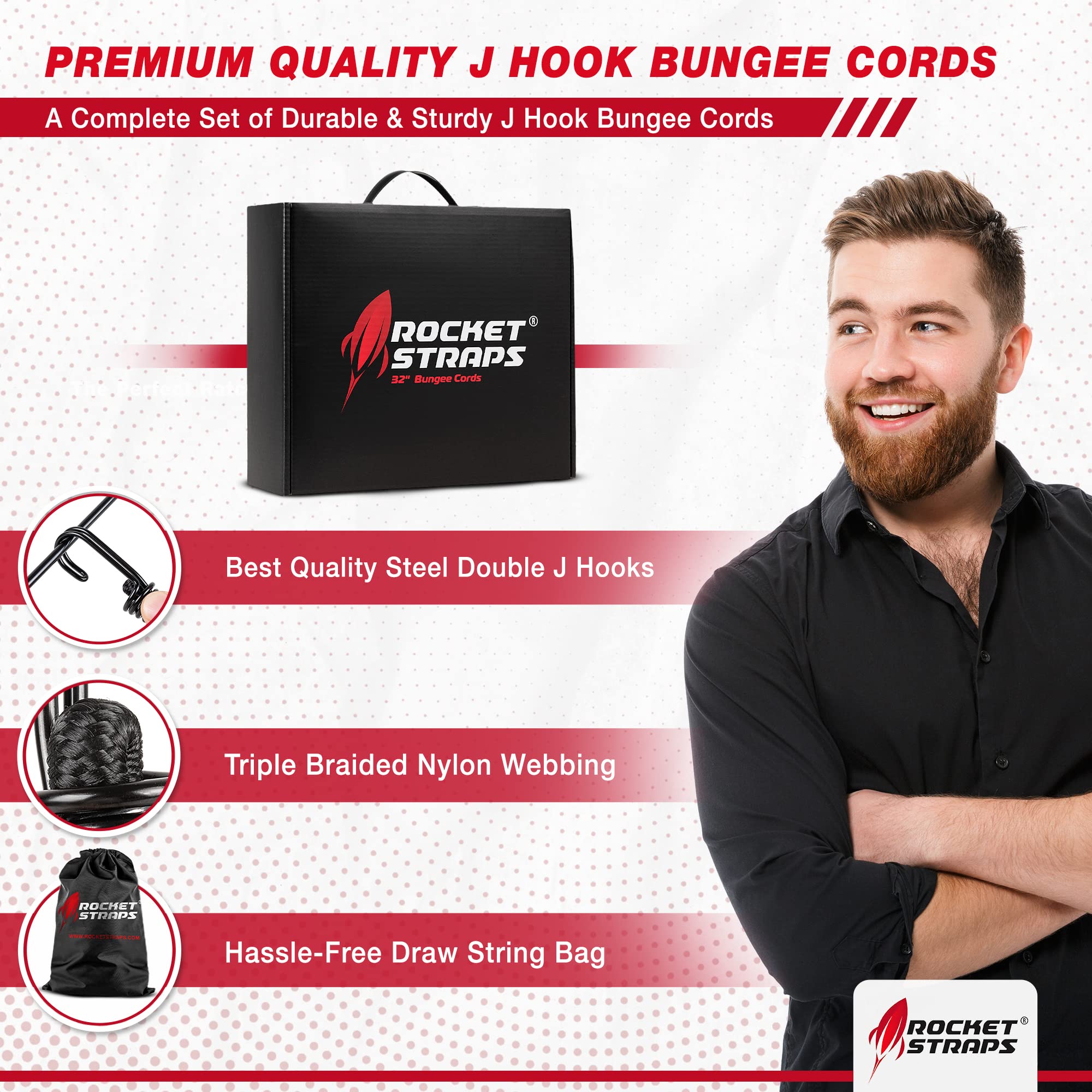 Rocket Straps Bungee Cord 48in ideal for camping gear securing.