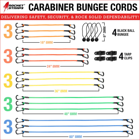 Rocket Straps bungee cord with carabiners for quick, strong tie-downs on the go