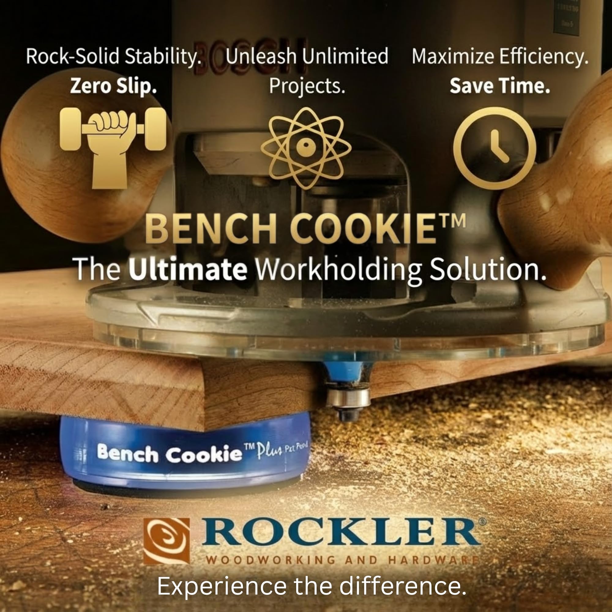 Rockler Bench Cookie Plus stacking creates blade clearance for jigs and sawing.