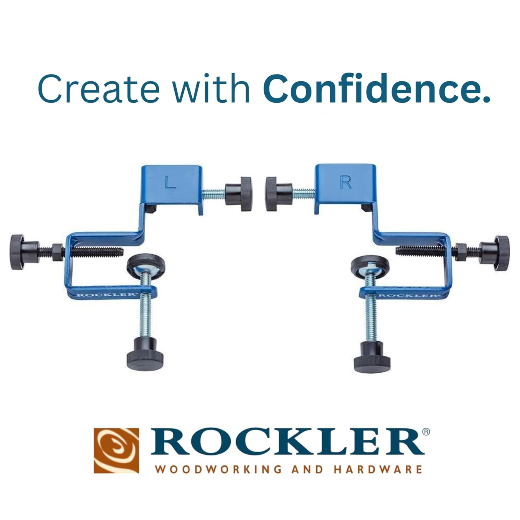 Rockler drawer installation clamp on the left side for balanced cabinet alignment