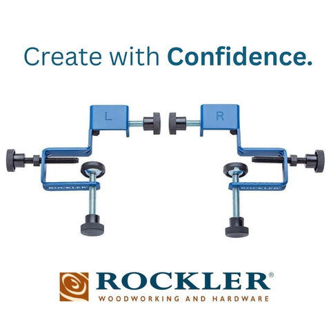 Rockler drawer installation clamp on the left side for balanced cabinet alignment
