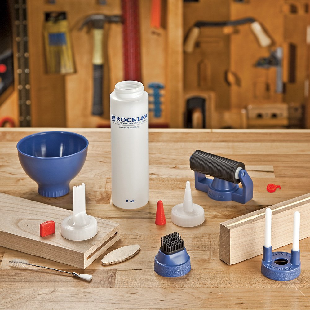 Rockler centering attachment keeps glue bead centered on edges