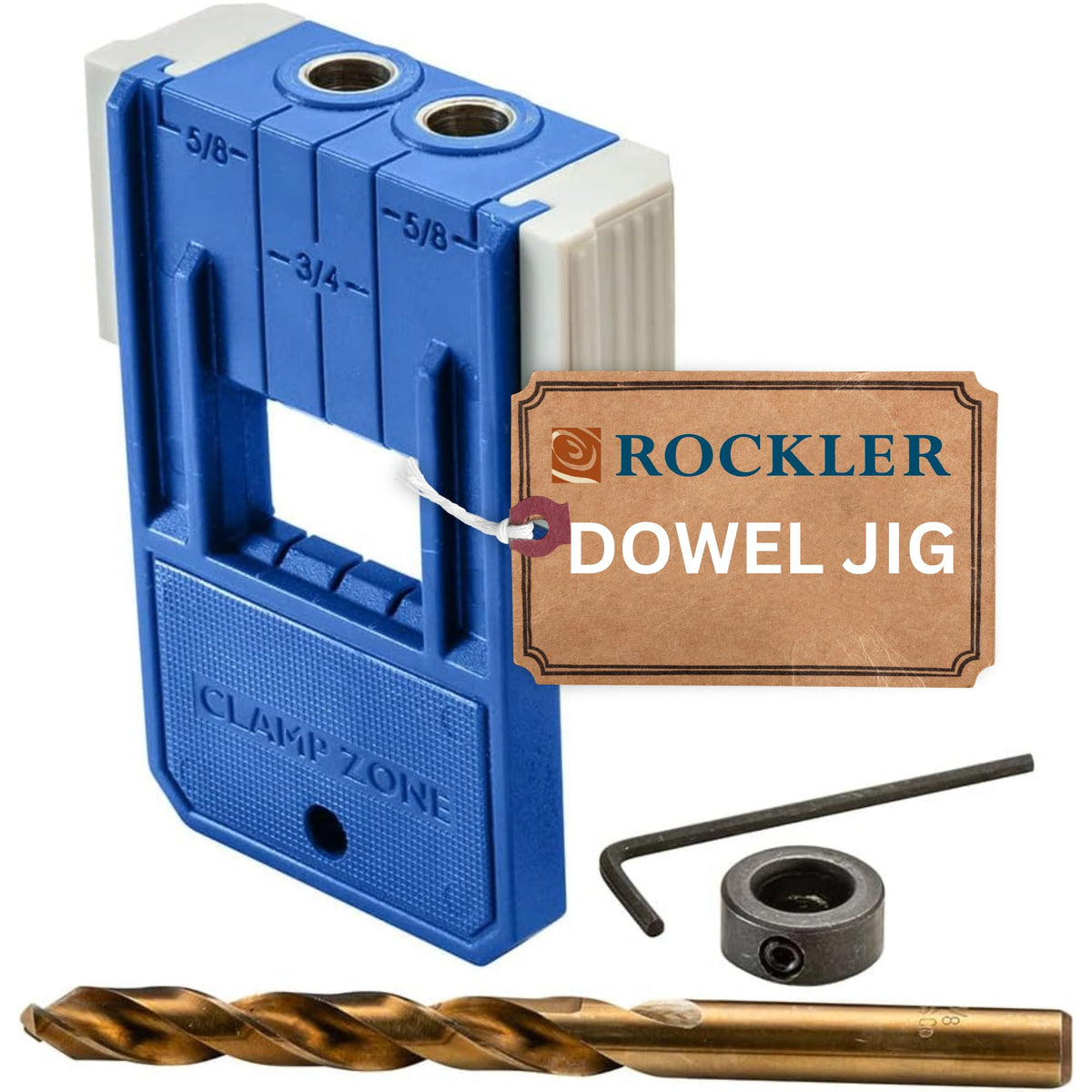 Rockler dowel jig kit 3/8 inch center hole for precise joinery alignment.