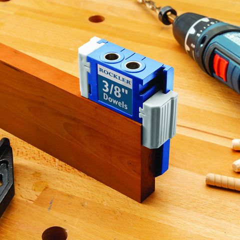 Rockler dowel jig kit 3/8 inch depth-scale for quick setup.