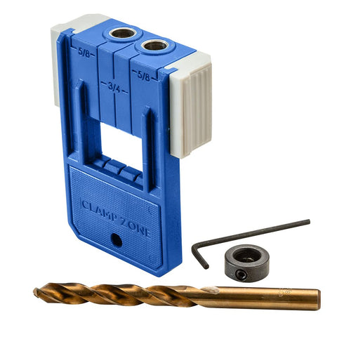Rockler dowel jig kit 3/8 inch drill bit ensures clean pilot holes.