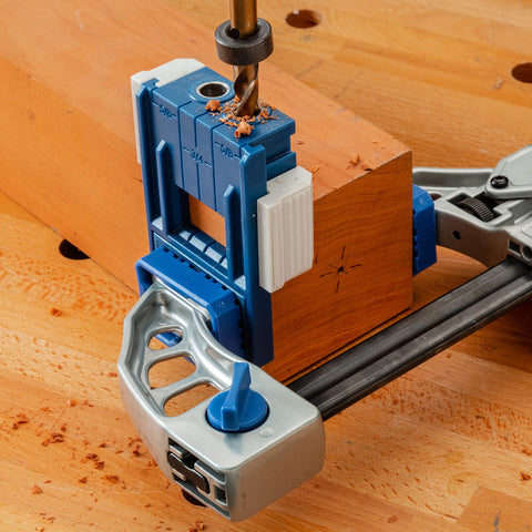 Rockler dowel jig kit 3/8 inch stop collar aids repeatable depth settings.