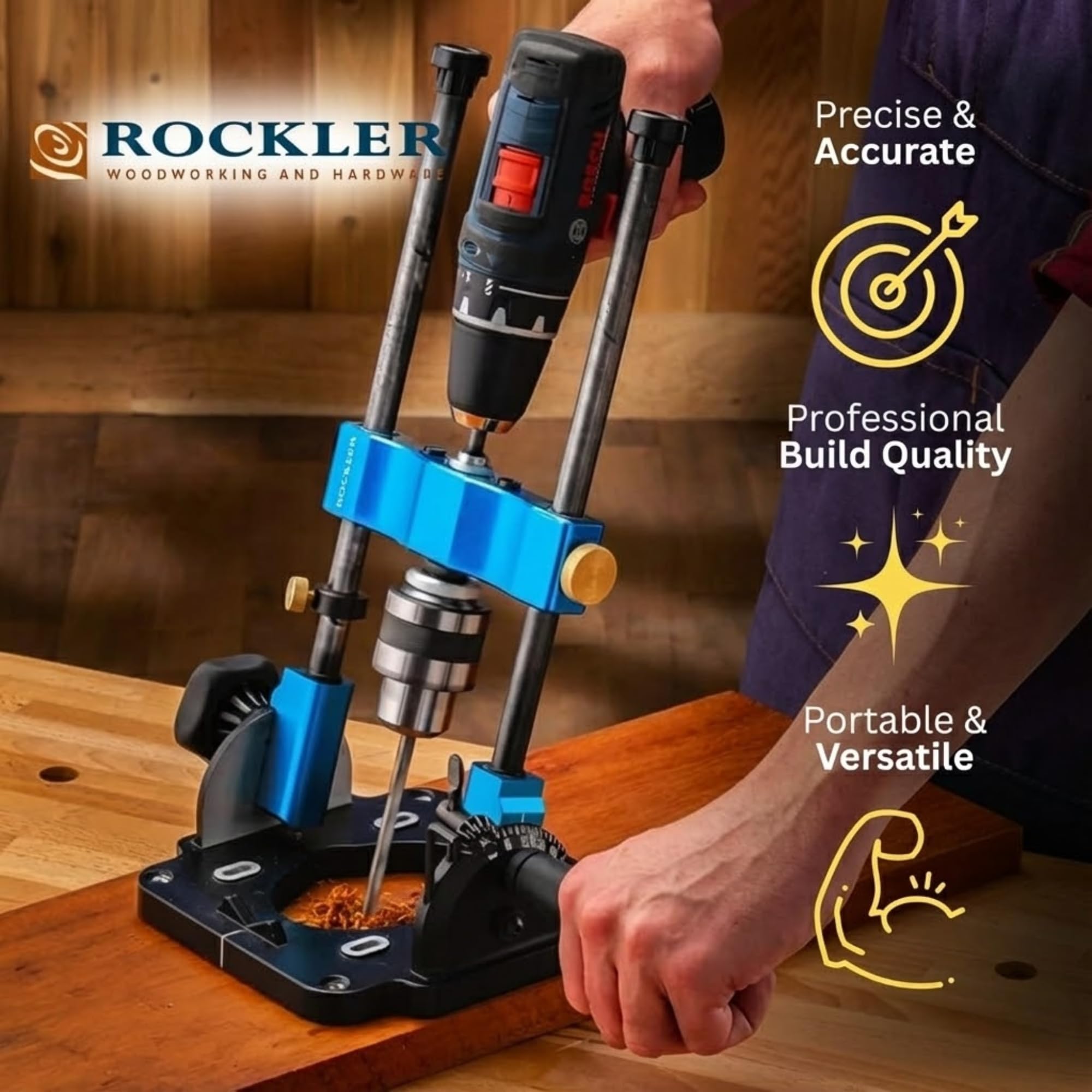 Rockler Drill Guide repeatable depth stop ensures consistent drilling depth