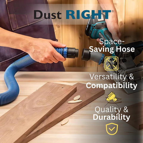 Rockler Dust Right click-connect hose adapter ensures quick tool changes with stable suction