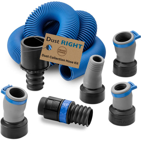 Rockler Dust Right Flexiport hose extended from 3 to 12 feet for versatile woodworking reach
