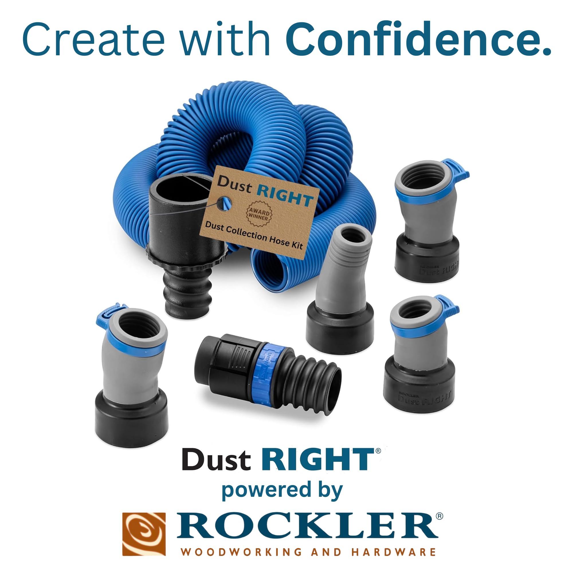 Rockler Dust Right swiveling port supports secure tool connection during sanding