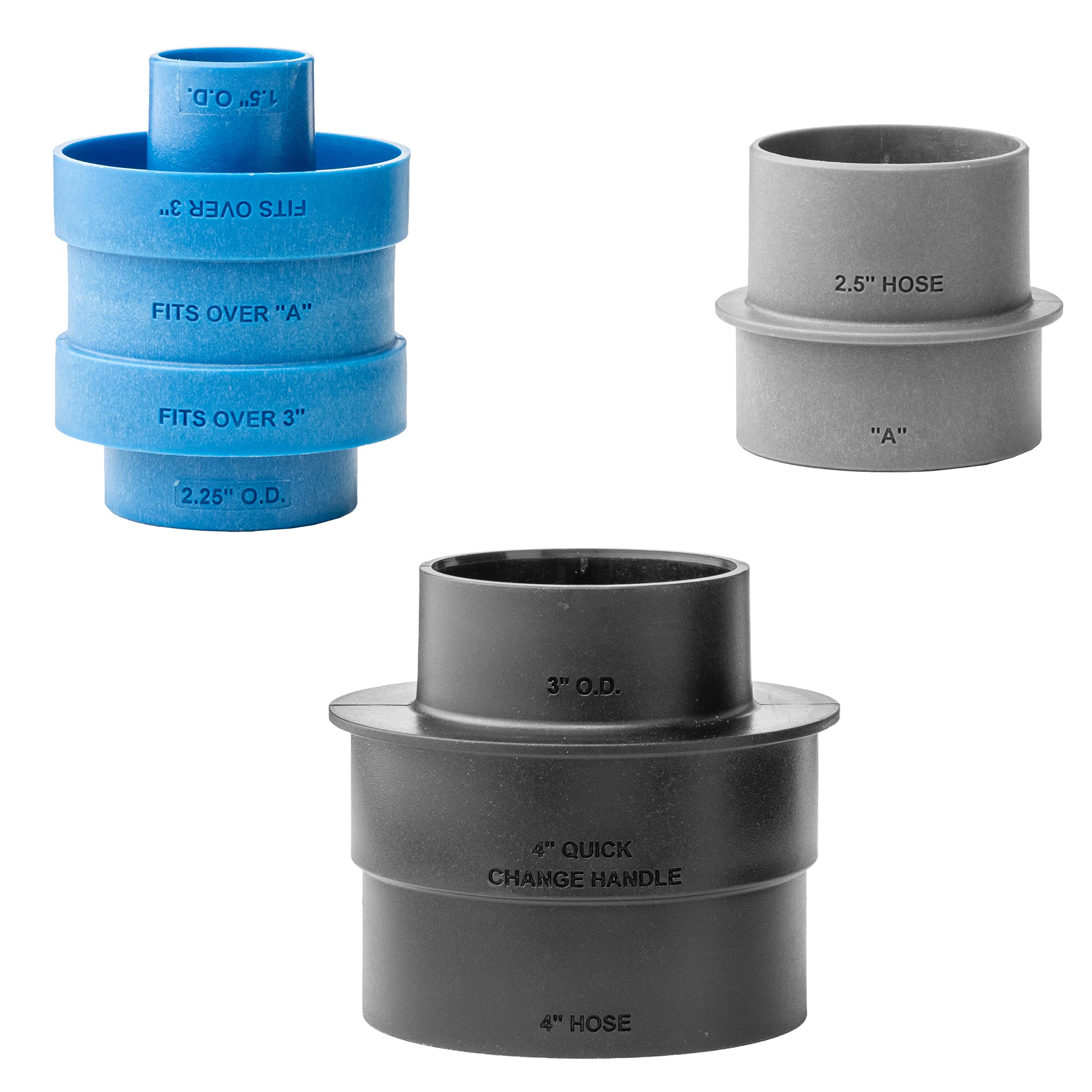 Rockler four-inch to three-inch port adapter fits large hoses.