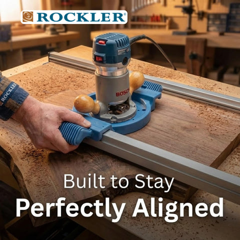 Rockler glide bases in use illustrate smooth router movement and tear-out reduction