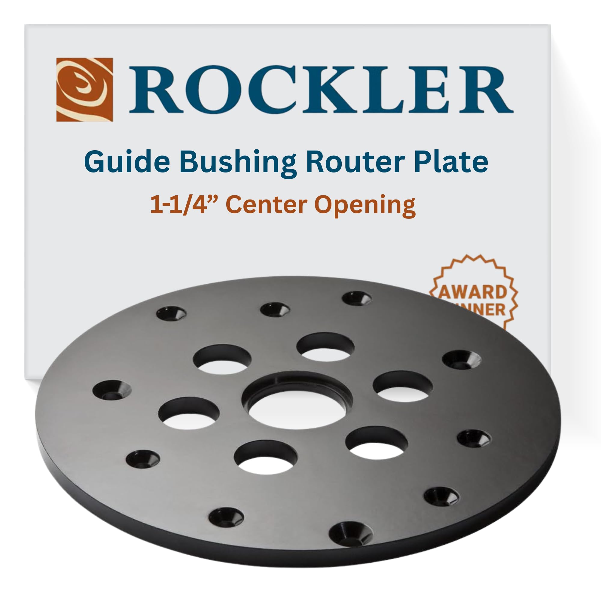 Rockler guide bushing router plate with 1-1/4 inch center opening for bushings