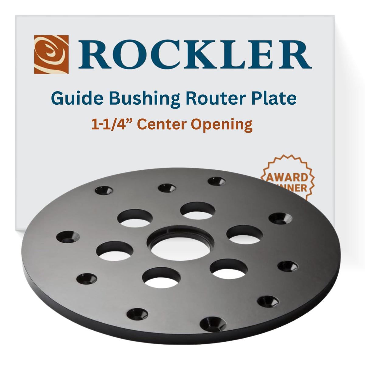 Rockler guide bushing router plate with 1-1/4 inch center opening for bushings