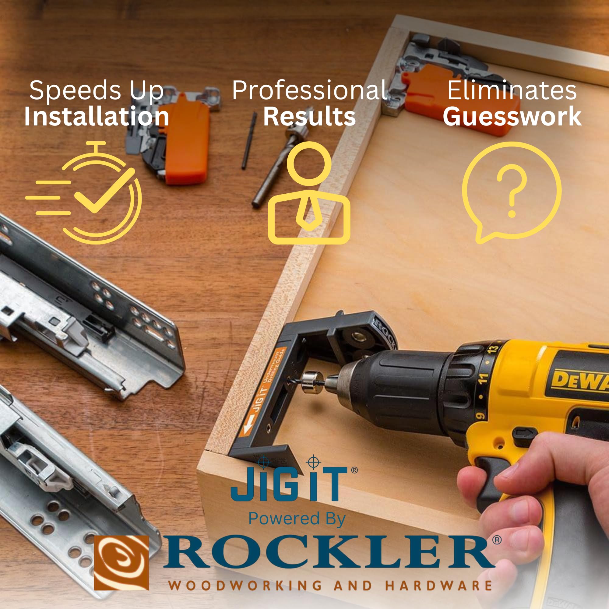 Rockler JIG IT kit includes brad point bits and stop collars for easy setup.