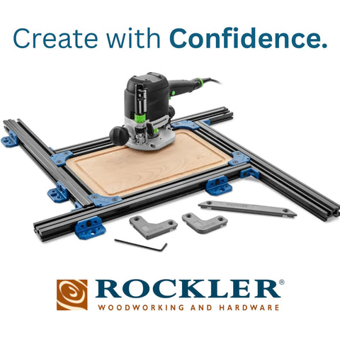 Rockler clamping brackets securing the jig for repeatable cuts