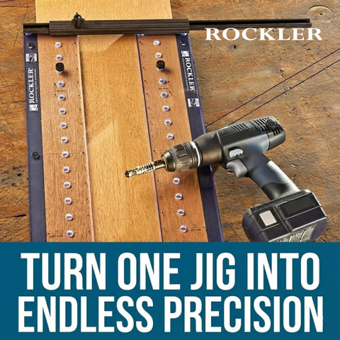 Rockler long-row extension allows drilling many holes without re-clamping.