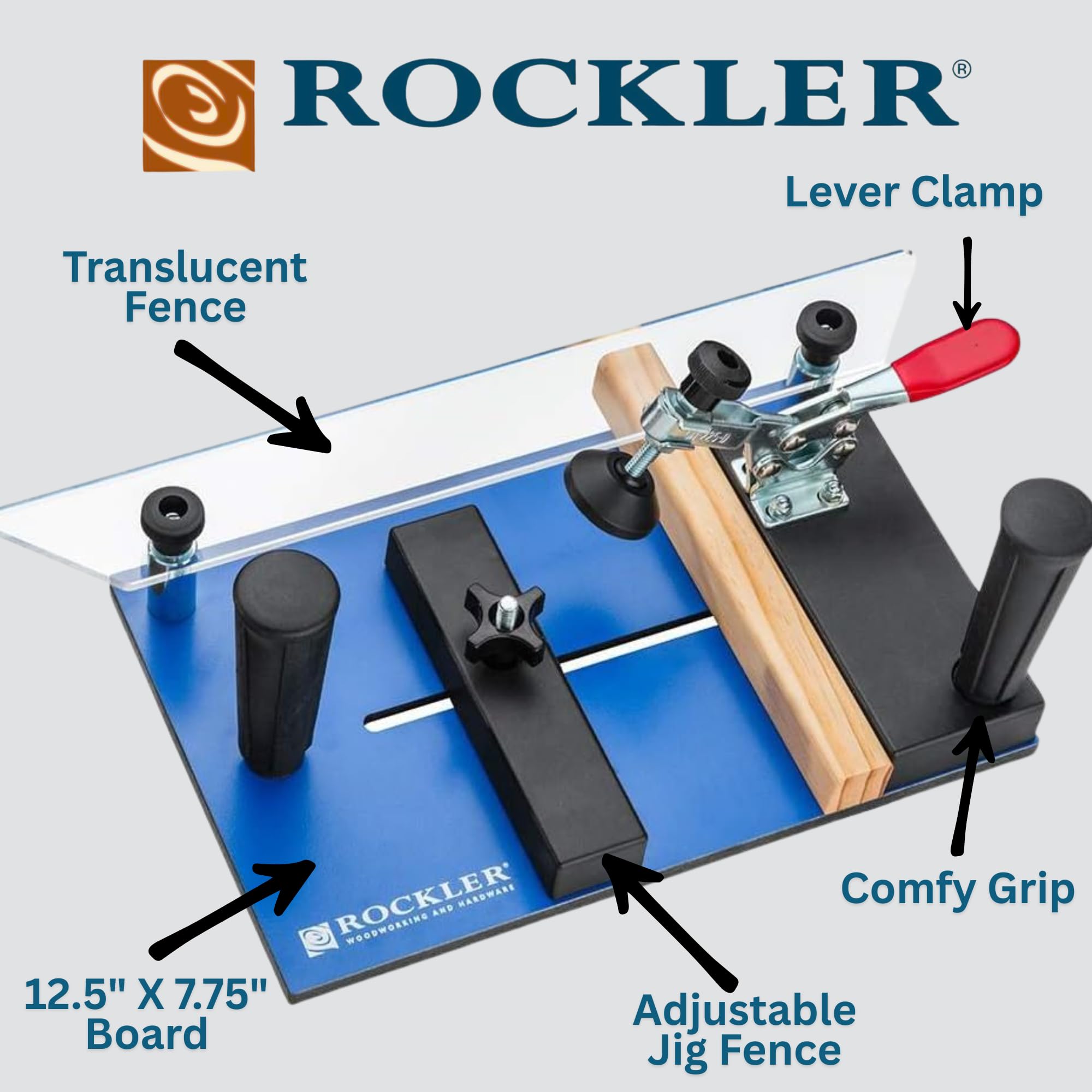 Rockler coping sled abrasive strip helps prevent wandering during routing.