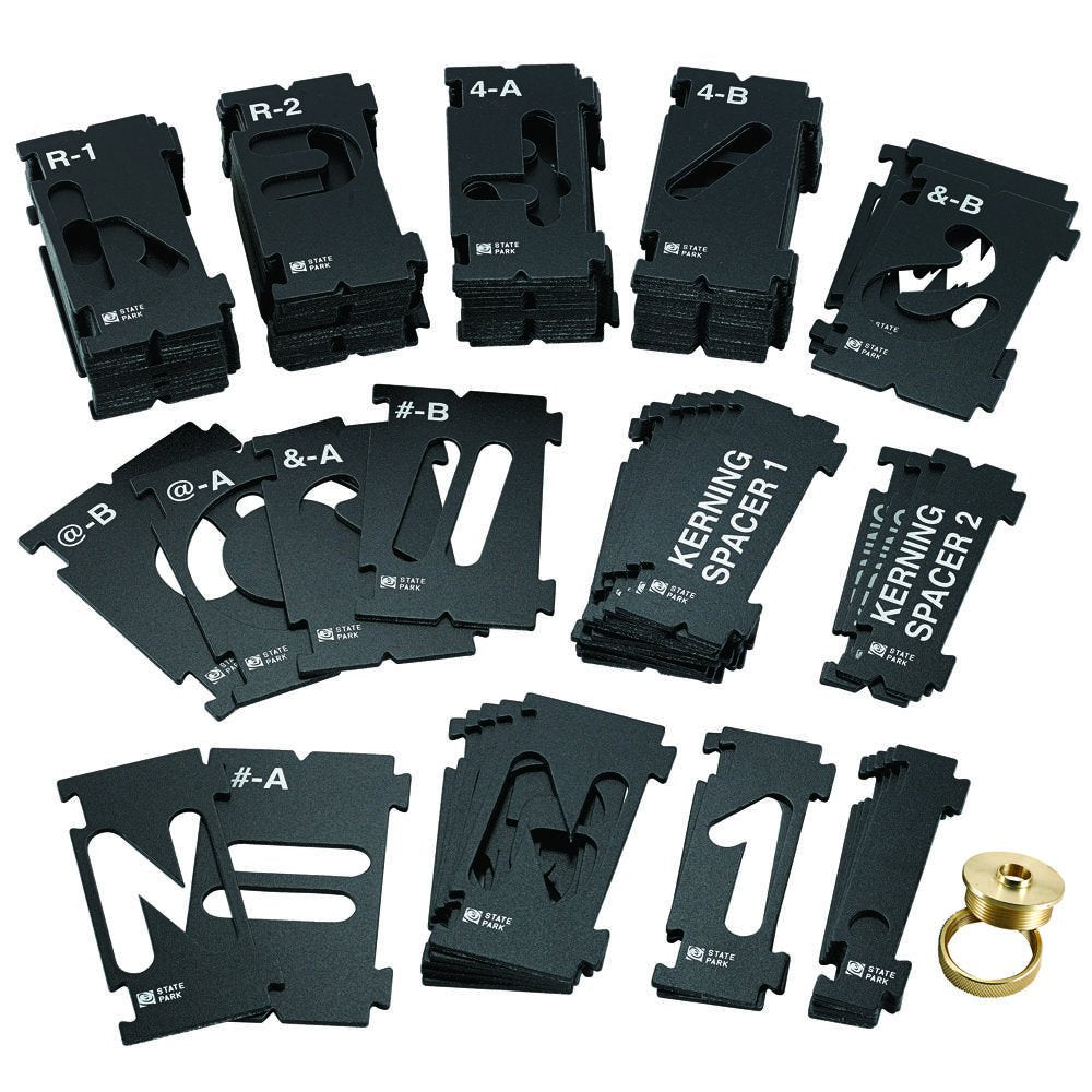 Rockler interlocking router templates with kerning spacers for even spacing