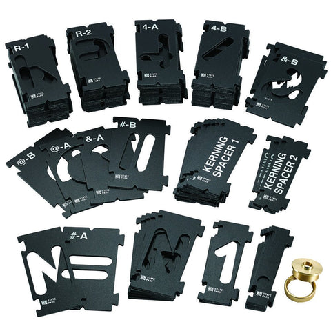 Rockler interlocking router templates with kerning spacers for even spacing