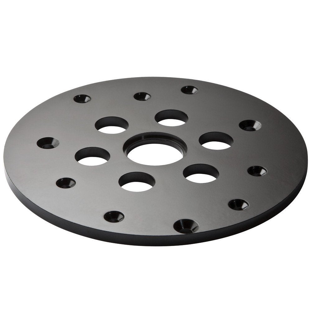 Rockler router plate showing external mounting hole pattern for versatile installation